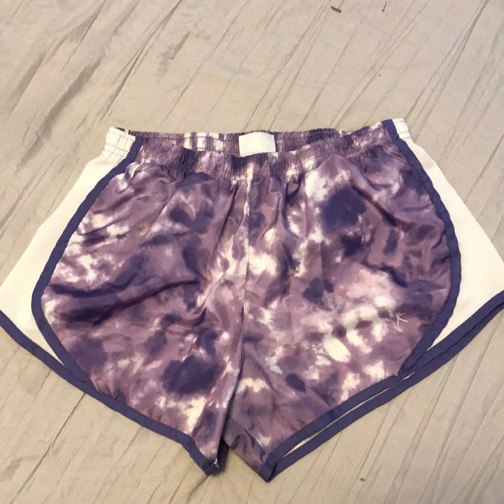 Purple tie dye athletic shorts
